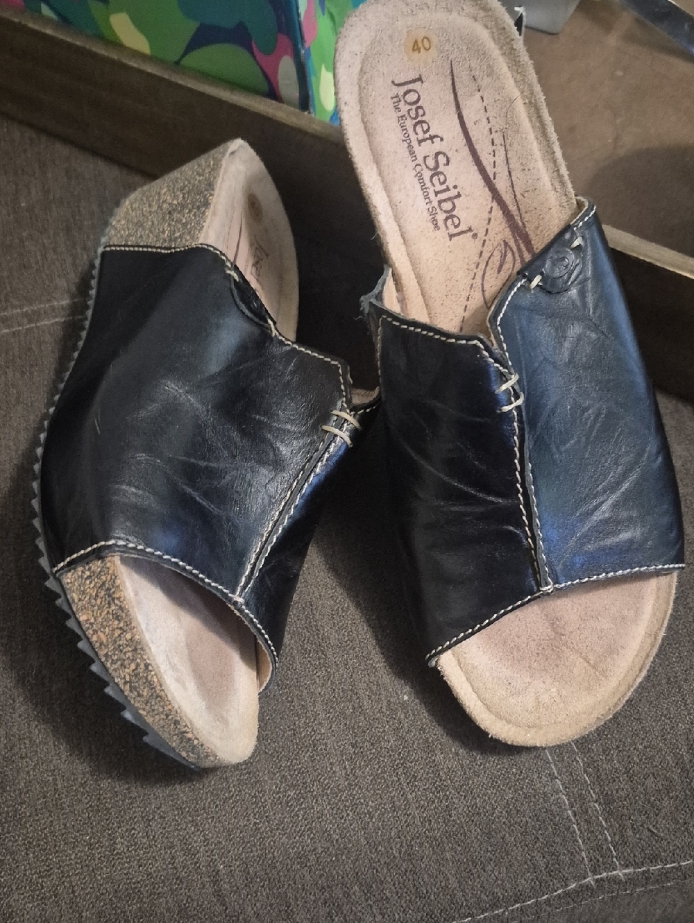 Josef Seibel Black Leather Slide Mules 9-9.5 40